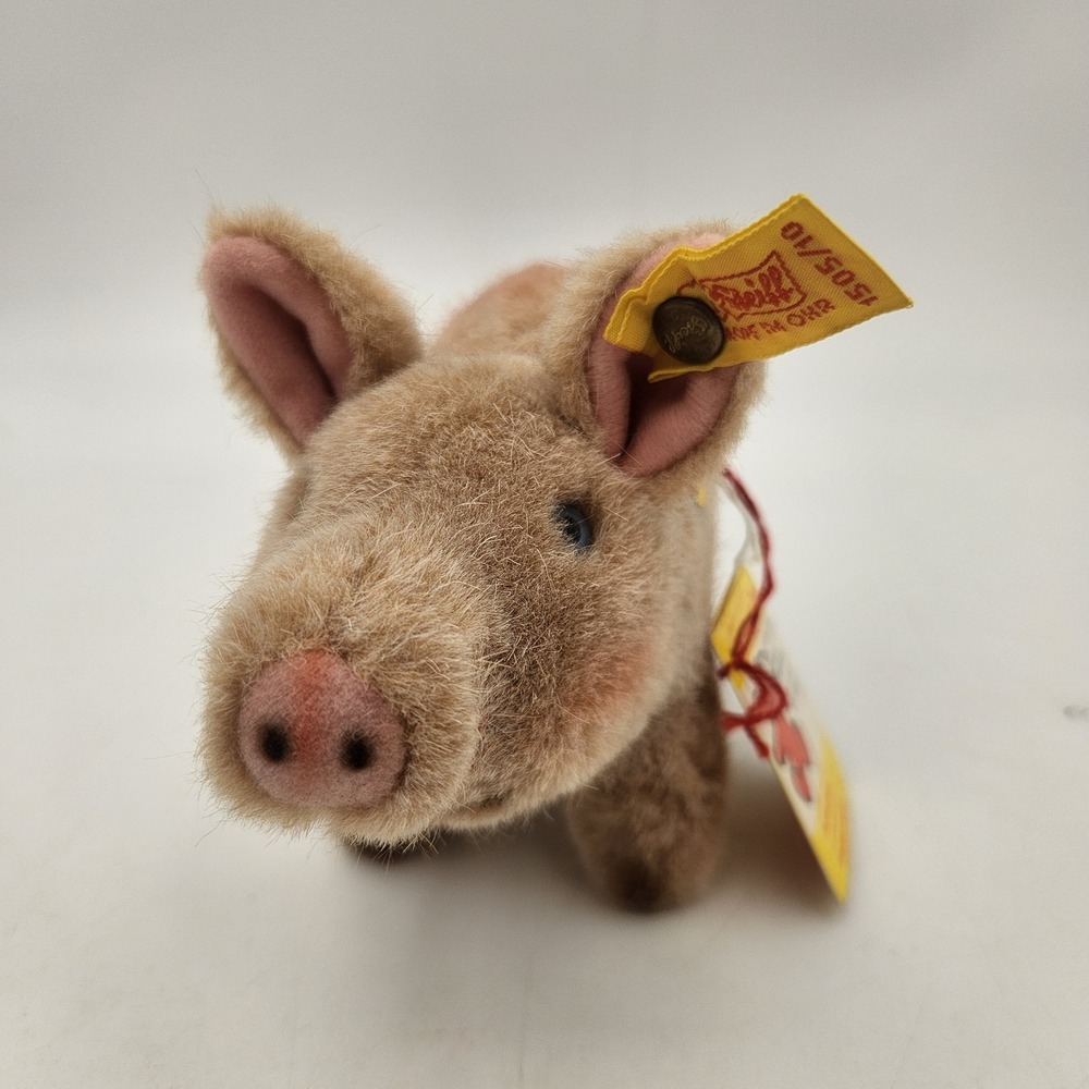 Steiff Piggy Pig Plush 1505/10 Western Germany Button in Ear Yellow Tag Vintage